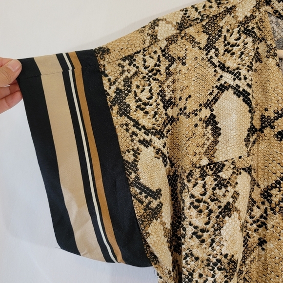 H&M Women's Animal Print Jumpsuit Size 6 Straight Leg Pocket Waist Tie Boho Fall - Picture 3 of 11